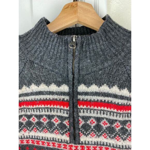 J. Crew Mercantile Women's M Gray 1/4 Zip Wool Blend Fair Isle Sweater - Picture 2 of 8